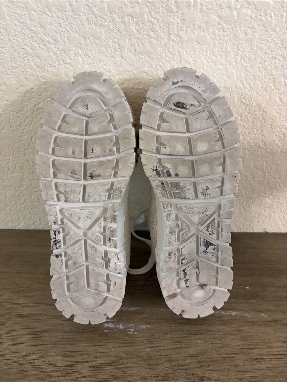 Prada White Sequins Double Wheel Platform Sneakers - Picture 11 of 11